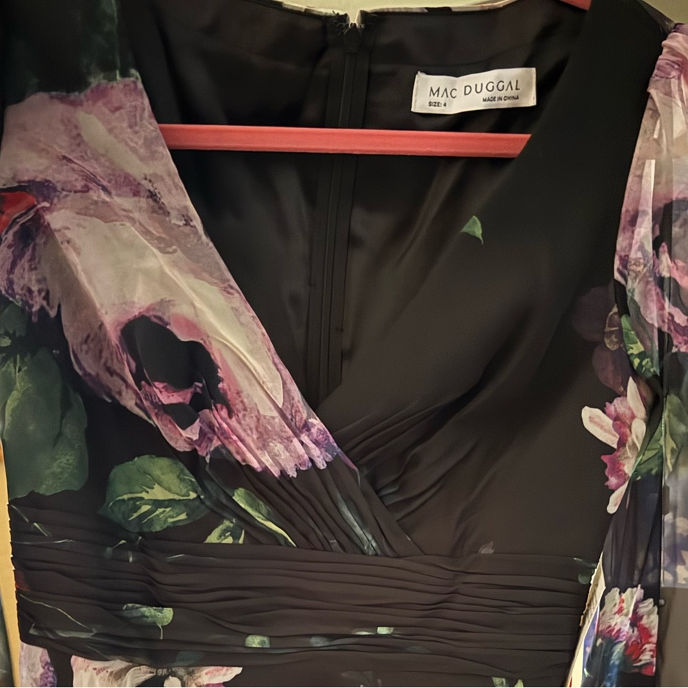 Mac Duggal Long Sleeve Floral Chiffon Gown, NWT, Current 2025 Season, Saks $600 - Picture 5 of 5